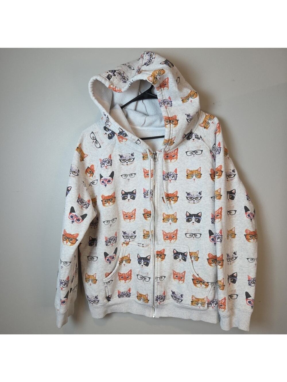 Cats With Glasses AOP Hoodie Zip up Sweatshirt Catcore Measurements In Pics